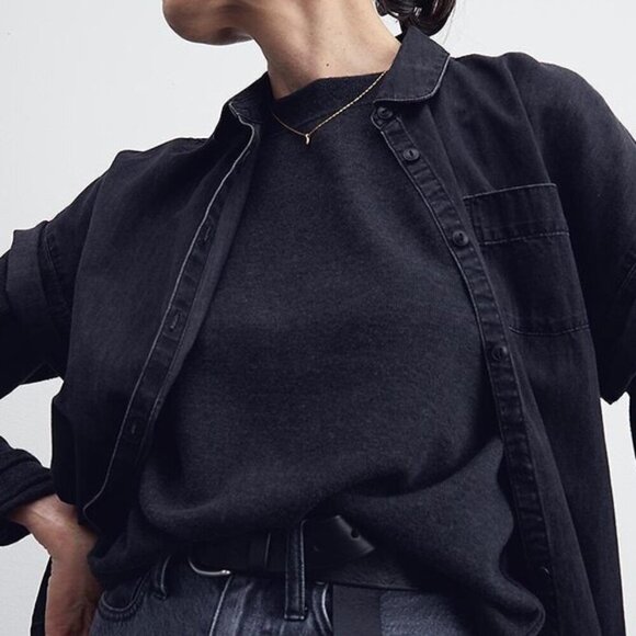 Madewell (Re)sourced Mockneck Button-Back Sweater Charcoal Small - Picture 1 of 8